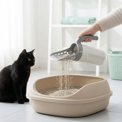 Pala de arena para gatos con depósito y bolsas